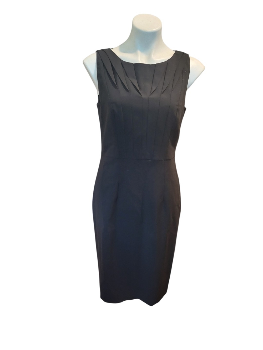 Ann Taylor Black Pleated Neck Midi Sheath Dress